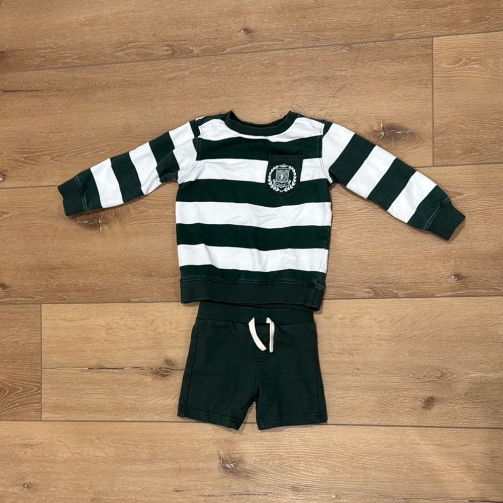 Lands' End Green and White Toddler Outfit